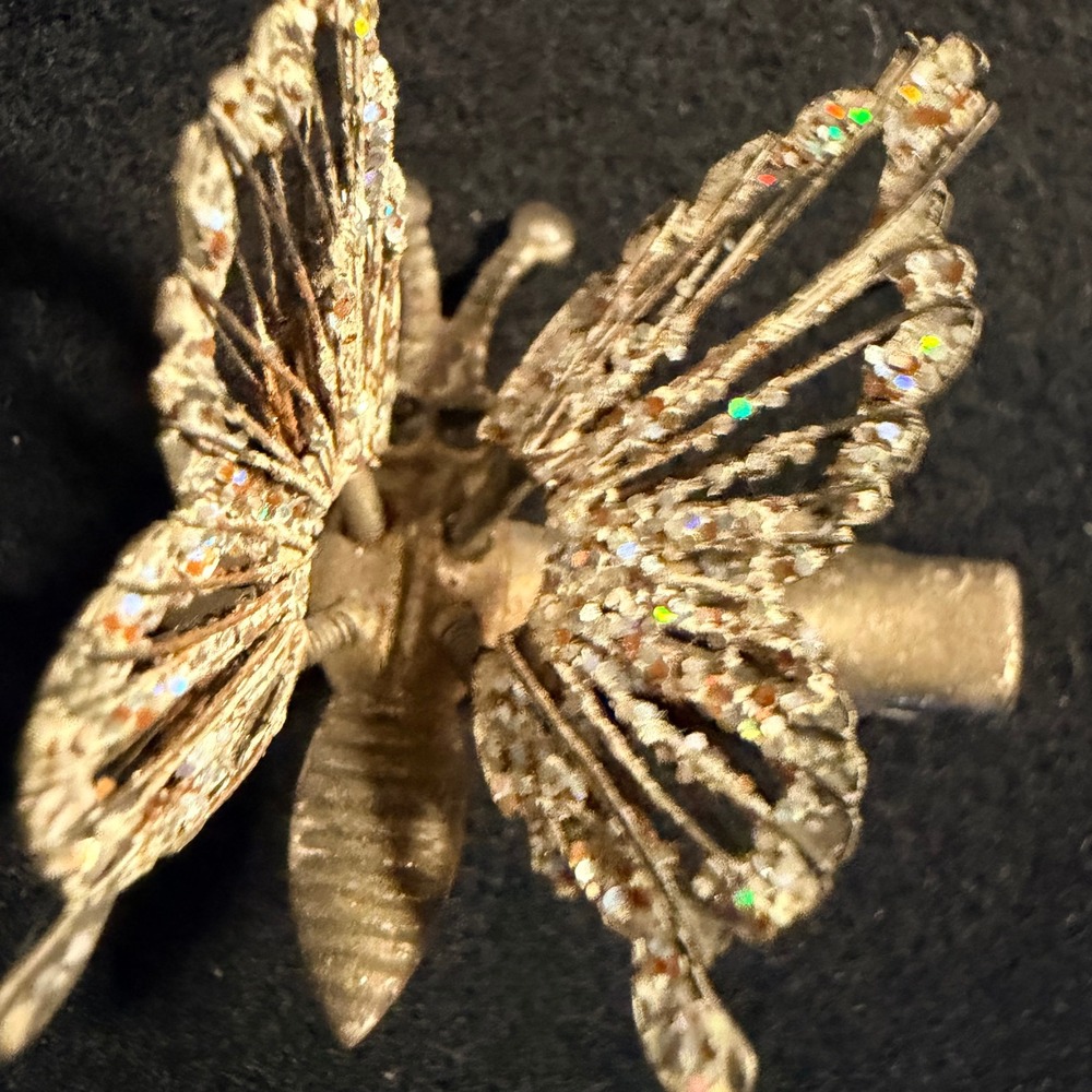Vintage Silver Glitter Butterfly Hair Clip Flutter Moving Wings Alligator Pin